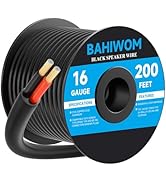 BAHIWOM 16 Gauge Speaker Wire 200 Feet CL3 Related CCA Black Cable with 2 Conductors for Outdoor ...