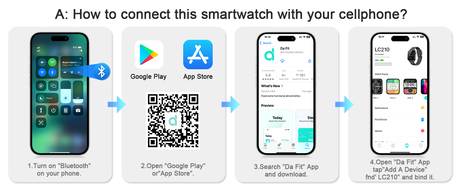 smartwatch for men Connects to your phone app via Bluetooth.