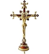 Pasiir 13 Inch Metal Hand Painted Jesus Christ Crucifix Religious Cross INRI Decor Standing Cross...