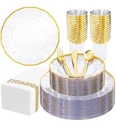 LIYH 350 Pcs Clear Plastic Plates for Wedding Reception Plastic Plates for Party 100 Disposable P...