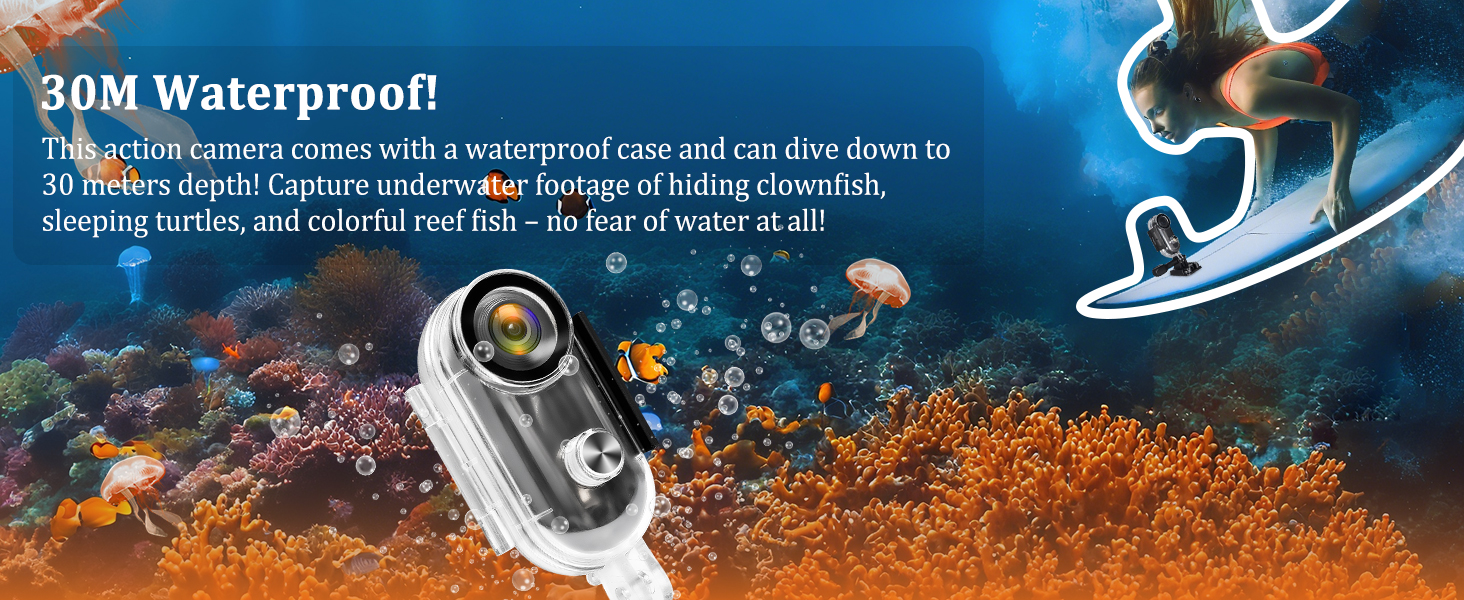 Action Camera 4K, Thumb Size Snap Cam with Waterproof Case,Wearable Sports Snapcam, Video Camera