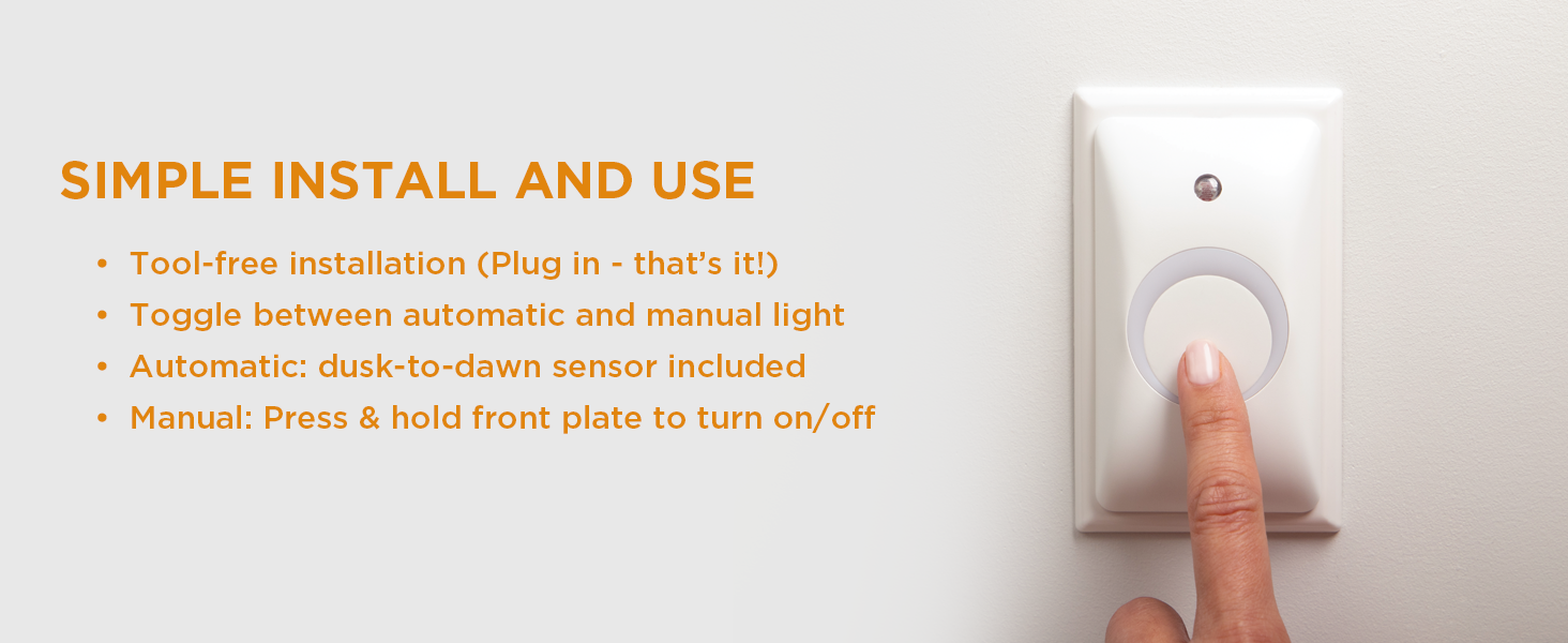 Close-up of tamper resistant outlet night light with sensor