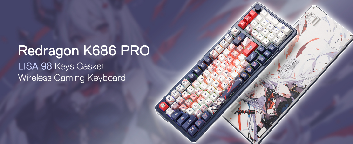 Redragon K686 PRO anime keyboard 98-key gasket layout for gaming adds themed control