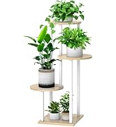 YOCOMEY 4 Tier Wood Tall Plant Stand Metal Rack Indoor, Multiple Flower Pot Holder Shelves Corner...