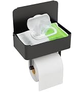 JUYSON Toilet Paper Holder with Shelf, Flushable Wipes Dispenser Fits for Bathroom Wipe Storage, ...