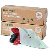 Compostic Home Compostable Resealable Snack Bags (6"x 3.5"), Microwave & Freezer Safe, Organic Fo...
