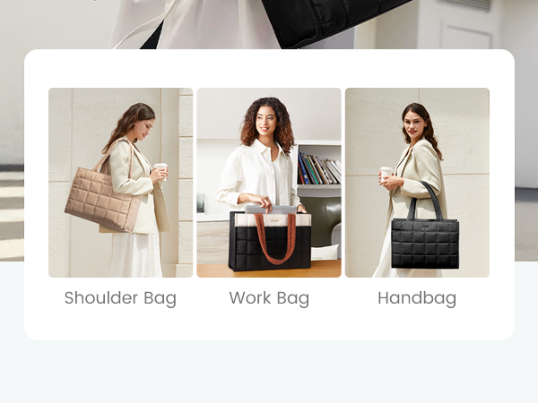 Wear as shoulder bag, work tote or handbag — three ways to carry this versatile laptop tote