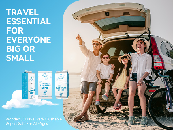 Wonderful Flushable Wipes, Mini Travel Pack, Fragrance Free