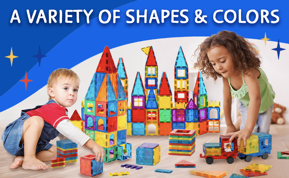 Colorful Magnetic Tiles Building Set with Figures