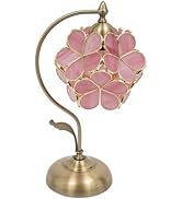 DEIGEHJRE 60 W Floral Shape Desk Light,17.3in Cherry Blossom Style Pink Glass Petal Antique Desk ...
