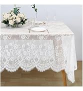 60x120 Inches White Lace Tablecloth Rectangle Vintage Embroidered Lace Table Cover for Wedding Pa...