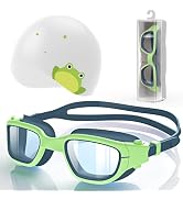 Zeligerstar Kids Swim Goggles with Silicone Swim Cap, Swimming Goggles for Kids 6-14, Anti-Fog UV...