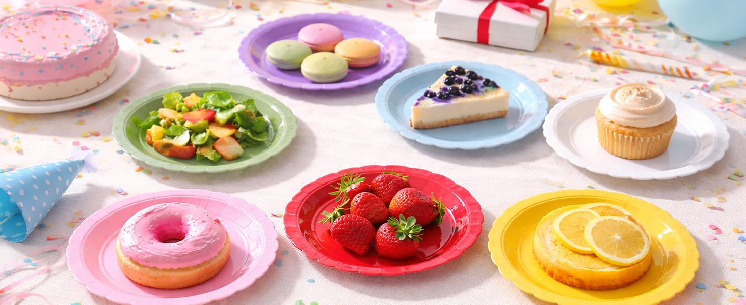 7 9 inch dessert dinner disposable paper plates red yellow green white black pink blue