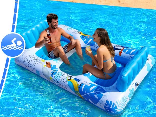 Inflatable Tanning Pool Lounger Float for 2 Person Sunbathing Inflatable Pool Lounger Float