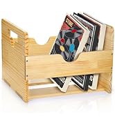 ZOOFOX Vinyl Record Storage Crate, Wood Crate Unfinished, Wooden Record Holder Stores up to 80 Al...
