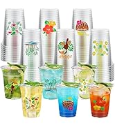 60 Pcs Luau Party Cups 16 oz Clear Plastic Tropical Hawaiian Cups Disposable Hawaiian Flamingo Pi...