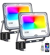 Indmird Outdoor Flood Lights, 30W RGB Color Changing 300W Equivalent Spot Landscape Light with Ap...