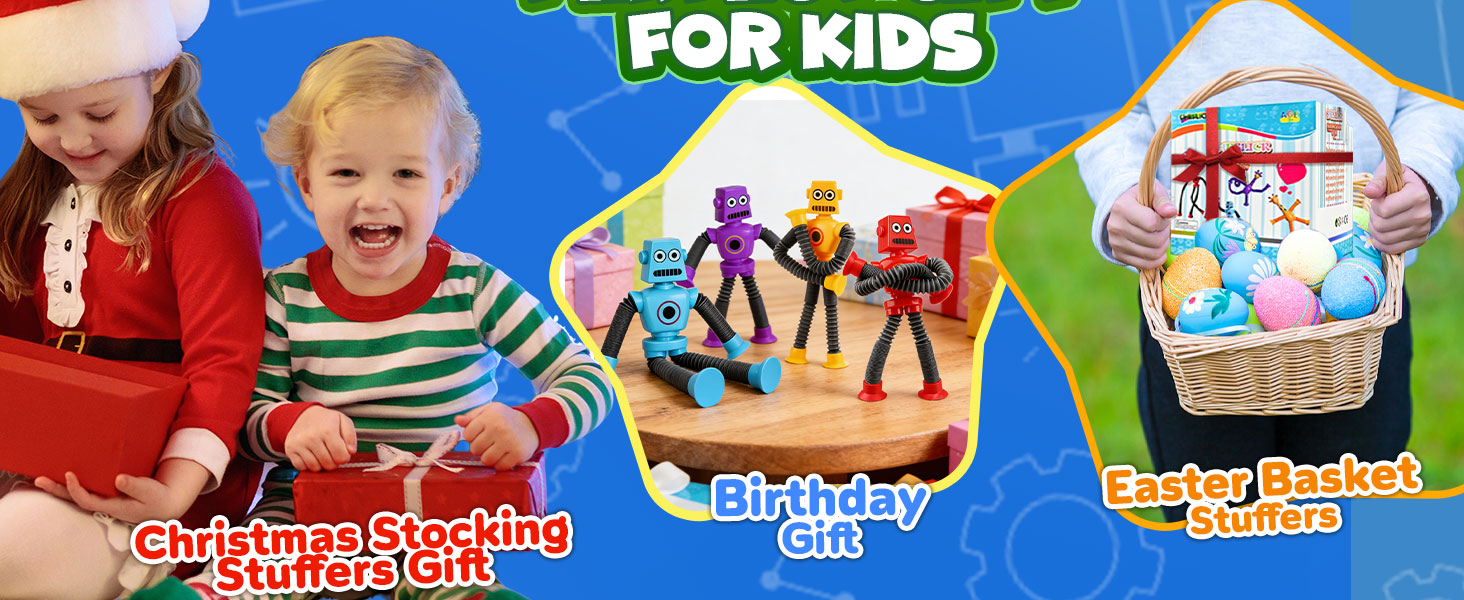 The cool robot pop tube toy are also perfect as holiday gift, such as for valentine,easter,Christmas