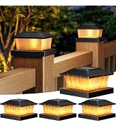 btfarm 4x4 Solar Flame Post Cap Lights Outdoor, 4 Pack Flickering Flame Fence Deck Post Lights, W...
