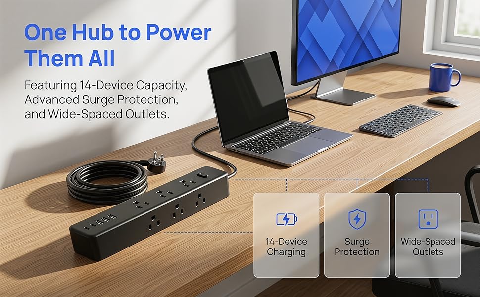 5Ft Power Strip Surge Protector