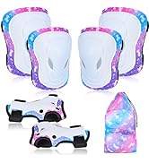 Knee Pads for Kids Elbow Pads Wrist Guards with Drawstring Mesh Bag, 7 in 1 Protective Gear Set f...
