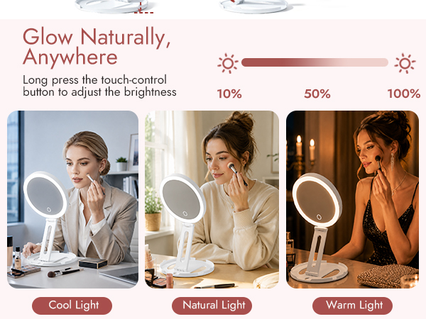 adjustable lighting mirror, dimmable makeup mirror, three color lighting mirror