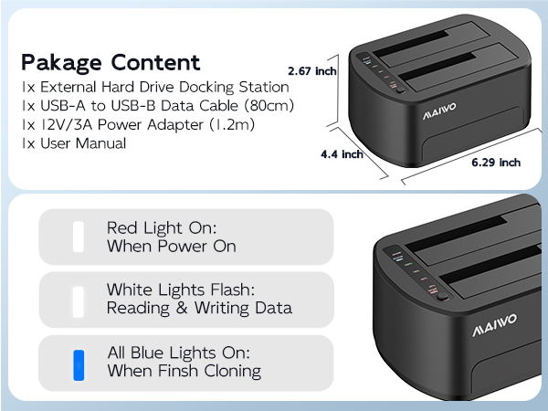 Hard Drive Docking Station for 2.5 3.5 inch SATA HDD SSD Offline Cloner 36TB Dual Bay Duplicator