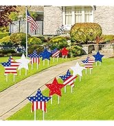 Whaline 12Pcs 4th of July Star Yard Signs with 24Pcs Patriotic Stakes Red White Blue Stars and St...