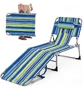 Goplus Tanning Chair, Folding Beach Lounge Chair with Face &Arm Hole, 5-Position Adjustable,Remov...