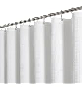THAIGEE White 256GSM Heavy Duty Waffle Weave Shower Curtain, 72"x72" | with Weighted Hem & Rustpr...