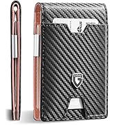 GSOIAX Mens Slim Wallet with Money Clip,RFID Blocking Minimalist Genuine Leather Carbon Fiber Wal...