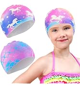 2 Pack Kids Swim Cap Durable Silicone Swim Caps for Boys Girls Toddler Waterproof Bathing Pool Sw...