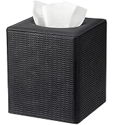 Sumnacon Square Tissue Box Cover with Magnetic Closure, PU Leather Modern Tissue Holder with Embo...