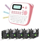 EazeID Pink Label Maker with 5PK Clear Tapes, Portable Kids Label Maker, Keyboard Labeler Machine...