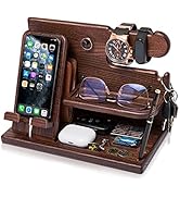 TESLYAR Wood Phone Docking Station Ash Key Holder Stand Watch Organizer Men Husband Wife Annivers...