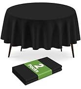 LIKAJON 2 Pack Round Disposable Black Tablecloth, Black Plastic Table Cloths for Parties Disposab...