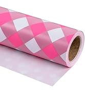 RUSPEPA Wrapping Paper - Mini Roll - Hot Pink Plaid White Background Design Perfect for Wedding, ...