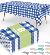 Smiry 8 Packs Gingham Disposable Table Cloth, 54 x 108 Inch Waterproof Plastic Tablecloth, Rectan...