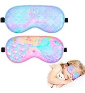 OlyPegic 2 Pcs Kids Sleep Mask Girls Silk Eye Mask Sleeping with Adjustable Strap Soft Lightweigh...