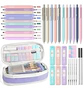 Nicpro 39 PCS Aesthetic School Supplies with Cute Purple Pencil Case, 12 Pastel Highlighters, 5 Q...