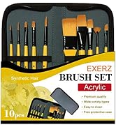 EXERZ 10 pcs Artist Paint Brush Set Synthetic Hair for Acrylic | Synthetic Hair Tips in Zip Trave...