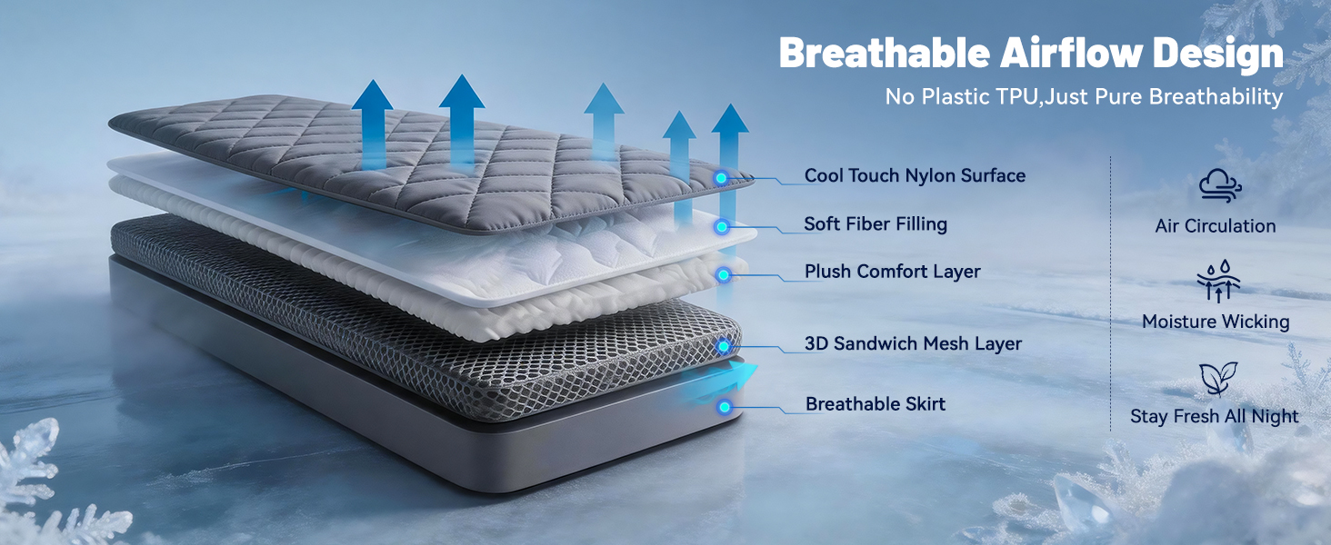Cooling Mattress Pad for Hot Sleepers Noiseless Mattress Protector