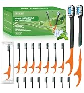70Pack Disposable Toothbrushes with Toothpaste + Pick + Floss + Tongue Scraper 5-in-1 Mini Prepas...