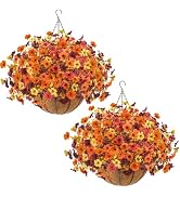 Der Rose 2Pcs Fall Artificial Flowers with Hanging Baskets for Outdoors | 24-stem fall hanging fl...