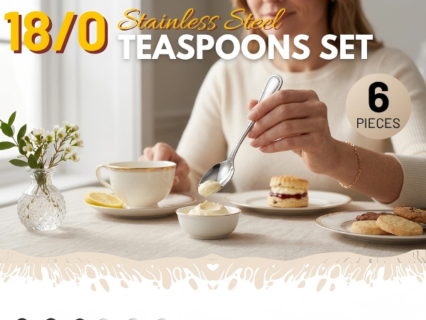 stainless steel teaspoons set for 6 for high tea, dishwasher safe