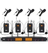 XTUGA A400 4-Channel UHF Wireless Microphone System, 200FT Range, Fixed Frequency, 4 Bodypacks, 4...
