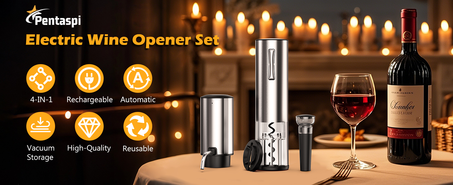 Electric Wine Opener Set, 4 in 1 Electric Wine Bottle Opener