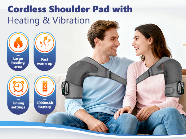 Cordless shoulder heating pad with massage for portable relief