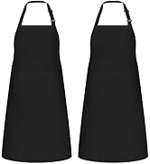 NLUS Large Aprons for Men, 2 Pack Black Waterproof Apron Adjustable Chef Apron Kitchen Cooking Ap...