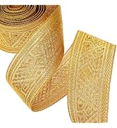 ZNZAKKA Gold Jacquard Ribbon 3 Yards Embroidered Jacquard Trim Glitter Metallic Ribbon for Sewing...